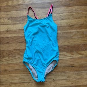 Crewcuts / Blue one-piece w pink stripe straps